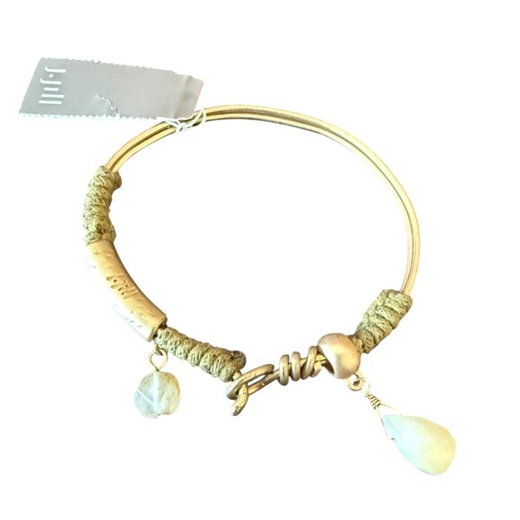 J. Jill Charm Bracelet Stone Glass Bead Antique Gold Tone Braided Cord Hook NWT - Picture 2 of 8
